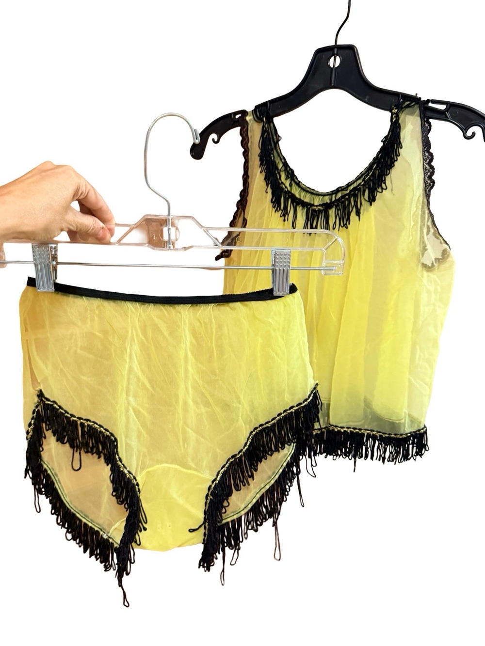 Vintage 60s Sheer nylon  Yellow Fringe Two pc Set